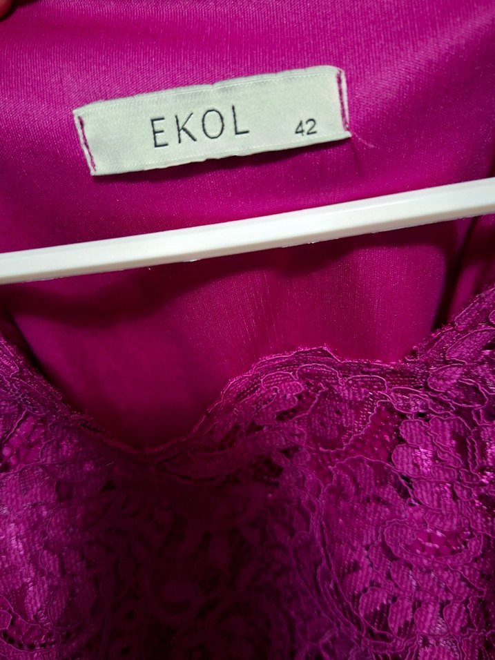 Ekol Mor Dantel Midi Elbise - Görsel 4