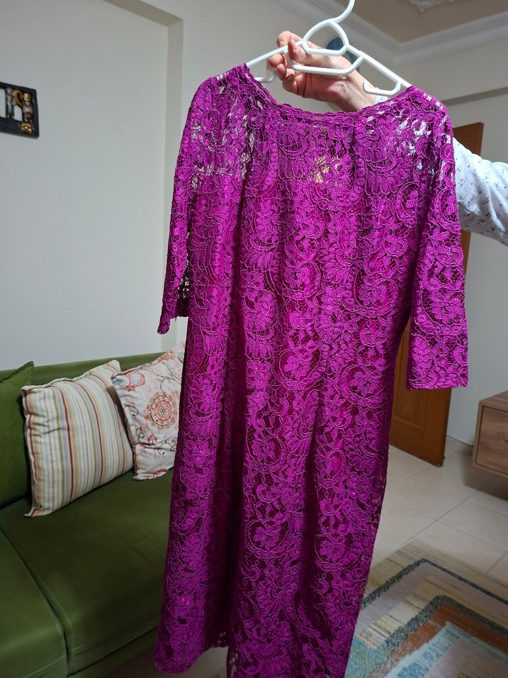 Ekol Mor Dantel Midi Elbise - Görsel 2