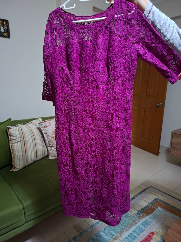 Ekol Mor Dantel Midi Elbise - Görsel 3