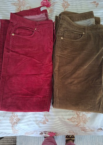 Mudo marka 2 tane  kirmizi ve yesil kadife pantolon - Görsel 11