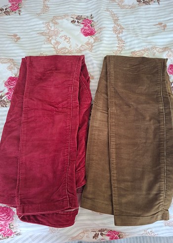 Mudo marka 2 tane  kirmizi ve yesil kadife pantolon - Görsel 12