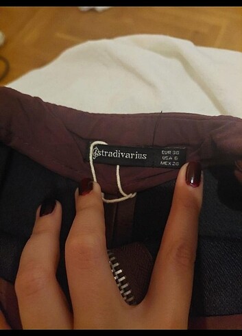 m Beden Stradivarius Bordo Deri Etek
