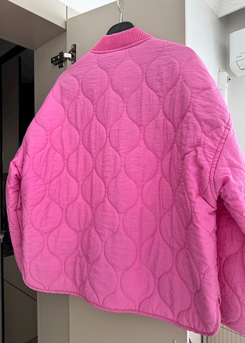 Mavi Pembe Fermuarlı Kadın Günlük Ceket