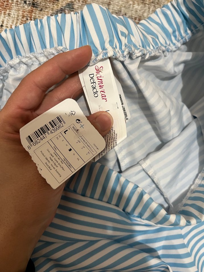 Mavi beyaz cizgili bayan deniz sortu - Görsel 4