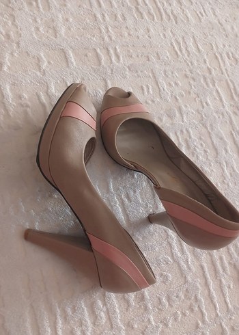 Bej Pembe Stiletto Kadın Abiye Ayakkabı - Görsel 2