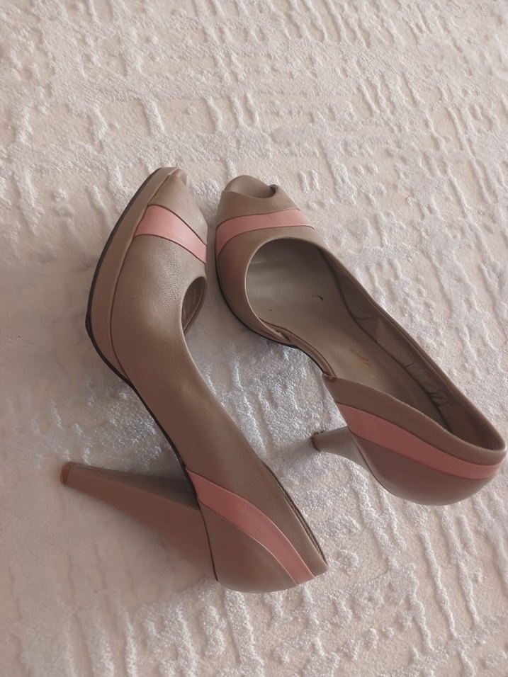 Bej Pembe Stiletto Kadın Abiye Ayakkabı - Görsel 2