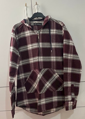 Bordo Ekose Desenli Fermuarlı Kadın Gömlek - Görsel 2