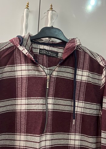 Bordo Ekose Desenli Fermuarlı Kadın Gömlek - Görsel 3