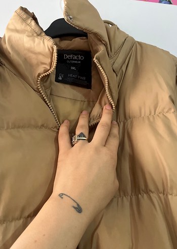 Bej Düğmeli Midi Kadın Kışlık Mont - Görsel 4