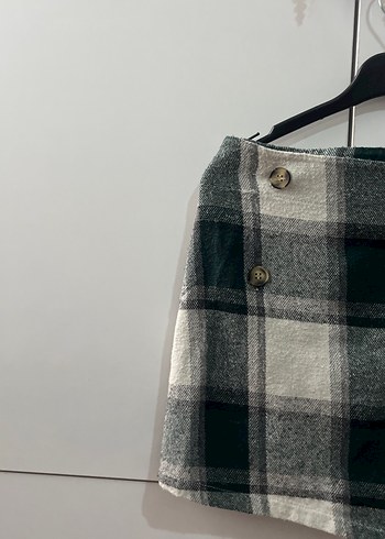 Düğmeli Gri Ekose Mini Etek - Görsel 3