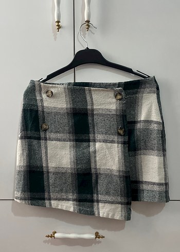 Düğmeli Gri Ekose Mini Etek - Görsel 2