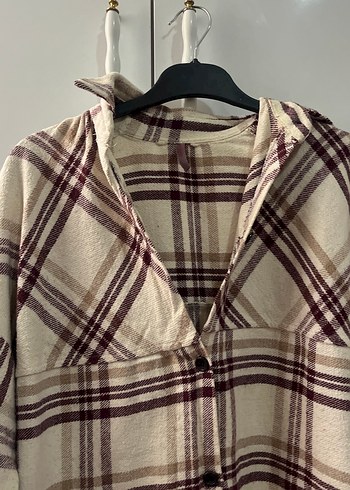 Bej Kareli Cepli Uzun Kollu Kadın Gömlek - Görsel 2