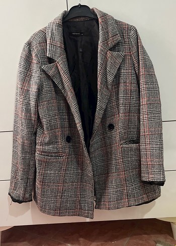 Gri Ekose Desenli Kadın Blazer Ceket - Görsel 2