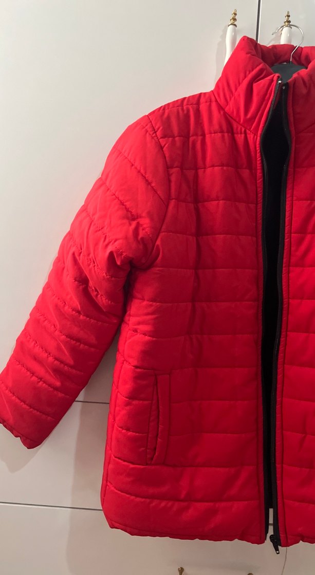 Kırmızı Fermuarlı Kadın Kış Montu - Görsel 2