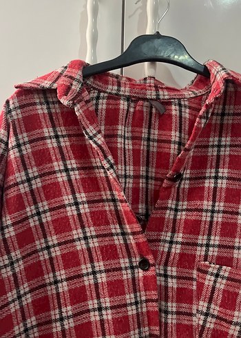 Gri Kareli Kırmızı Kadın Gömlek - Görsel 2