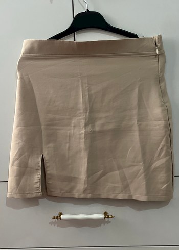 Bej Mini Etek, Dar Kesim, Sokak Stili - Görsel 2