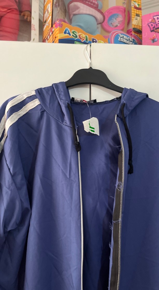 Uzun Lacivert Fermuarlı Erkek Yağmurluk - Görsel 2