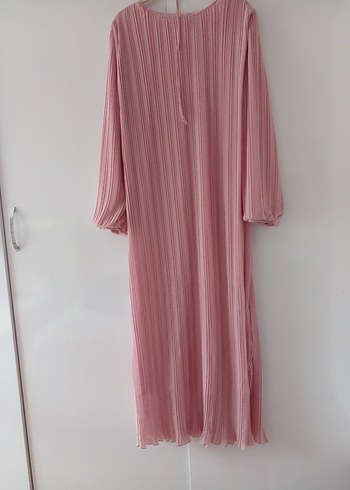 Pembe Piliseli Uzun Kollu Kadın Elbise