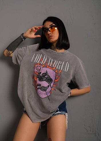 ???? 24/1 penye yıkamalı kumaş, oversize kalıp, efektli tshirt 