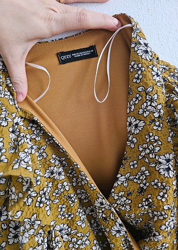 Sarı Yılan Desenli V Yaka Mini Elbise - Görsel 4