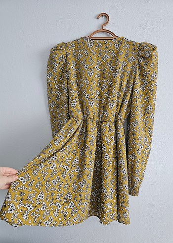 Sarı Yılan Desenli V Yaka Mini Elbise - Görsel 3