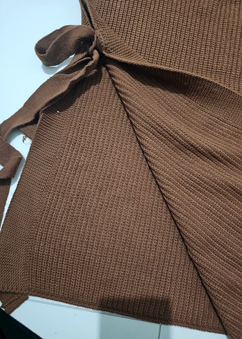 Kahverengi Yarım Fermuarlı Örgü Kolsuz Kazak - Görsel 4