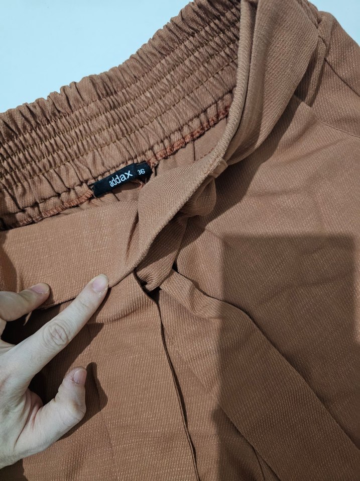 Bej Kemerli Midi Kadın Keten Pantolon - Görsel 2