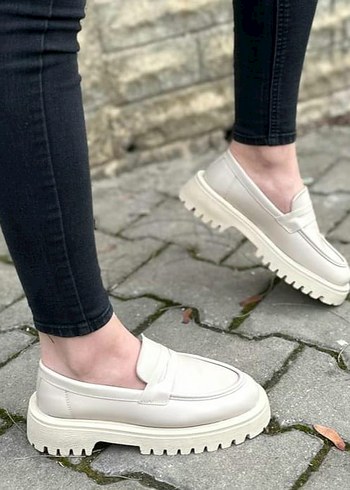 Beyaz Platform Topuklu Kadın Loafer Ayakkabı