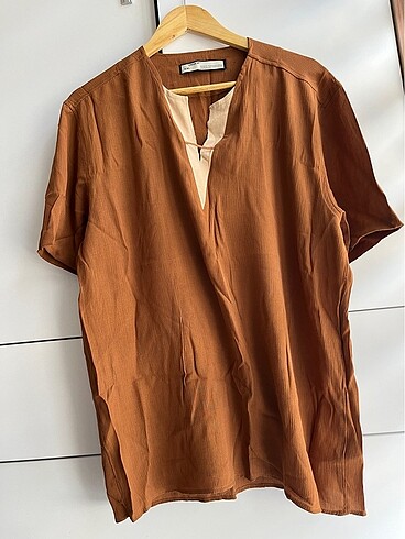 l Beden Tarçın karamel rengi bohem bluz T-shirt