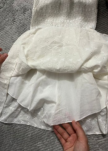 Beyaz Straplez şortlu elbise mini - Görsel 2