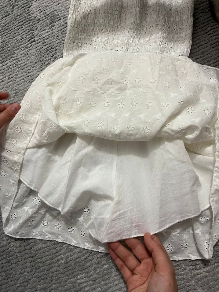 Beyaz Straplez şortlu elbise mini - Görsel 2