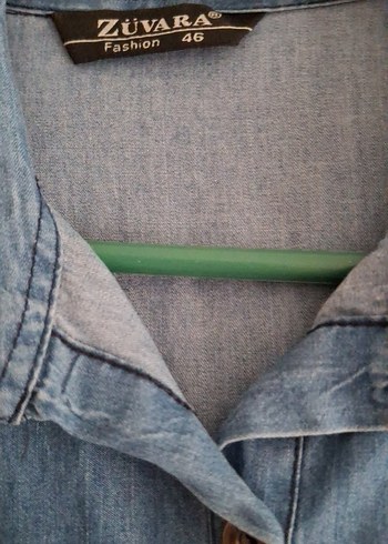 l Beden Uzun Mavi Kadın Denim Ceket