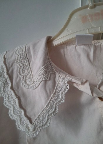 Düğmeli Beyaz Kız Çocuk Keten Gömlek - Görsel 2