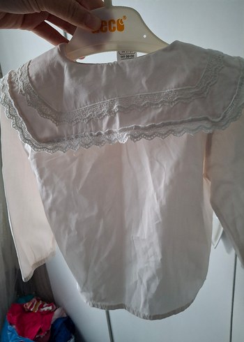 Düğmeli Beyaz Kız Çocuk Keten Gömlek - Görsel 3