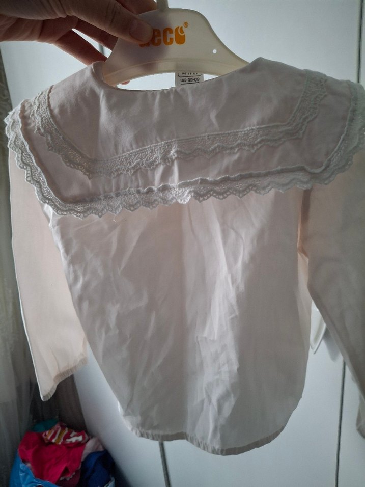 Düğmeli Beyaz Kız Çocuk Keten Gömlek - Görsel 3