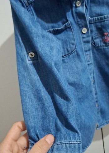 Kız Çocuk Kot Gömlek Düğmeli Uzun Kollu - Görsel 3