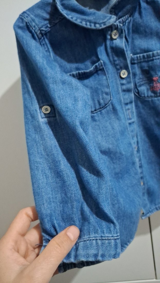 Kız Çocuk Kot Gömlek Düğmeli Uzun Kollu - Görsel 3