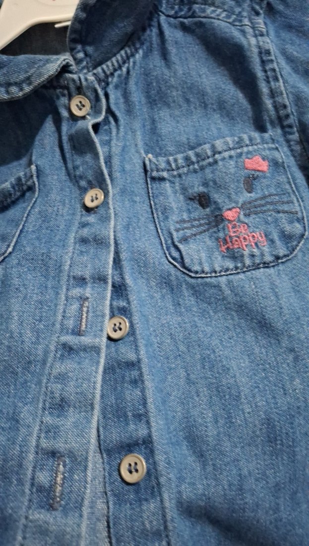 Kız Çocuk Kot Gömlek Düğmeli Uzun Kollu - Görsel 2