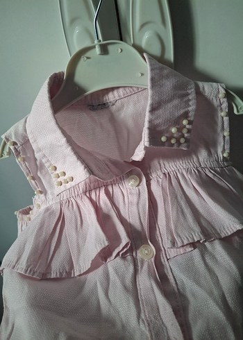 Kız Çocuk Pembe Kolsuz Yakalı gömlek - Görsel 2