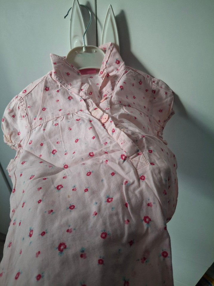 Kız Çocuk Pembe Çiçekli Kısa Kollu Gömlek - Görsel 2