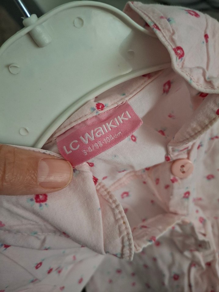 Kız Çocuk Pembe Çiçekli Kısa Kollu Gömlek - Görsel 4