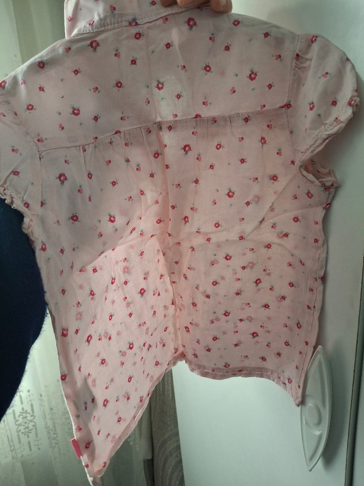 Kız Çocuk Pembe Çiçekli Kısa Kollu Gömlek - Görsel 3
