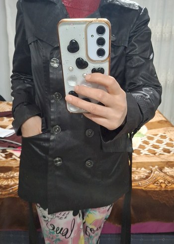 Siyah Deri Midi Kadın Trençkot - Görsel 4