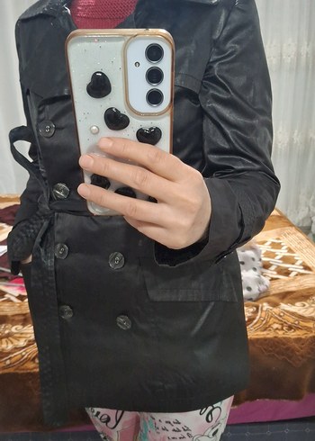 Siyah Deri Midi Kadın Trençkot - Görsel 5