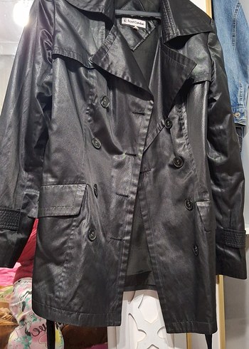 Siyah Deri Midi Kadın Trençkot - Görsel 6