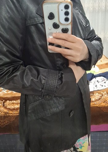 Siyah Deri Midi Kadın Trençkot - Görsel 2