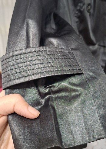 Siyah Deri Midi Kadın Trençkot - Görsel 8