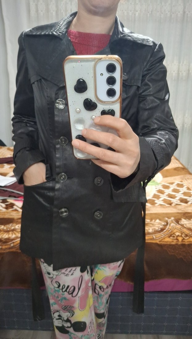 Siyah Deri Midi Kadın Trençkot - Görsel 4