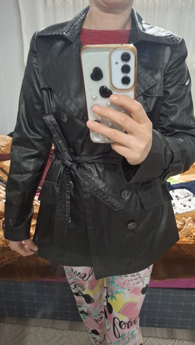 Siyah Deri Midi Kadın Trençkot - Görsel 3