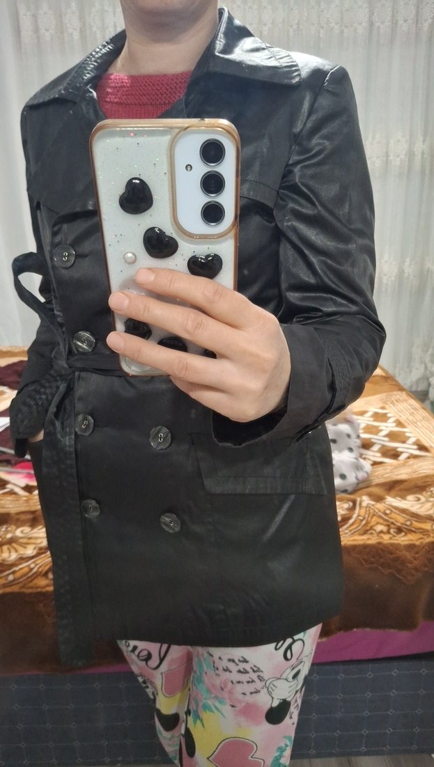 Siyah Deri Midi Kadın Trençkot - Görsel 5